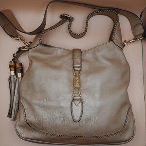 Gucci New Jackie Shoulder Bag Gold Metallic Pebbled Calfskin